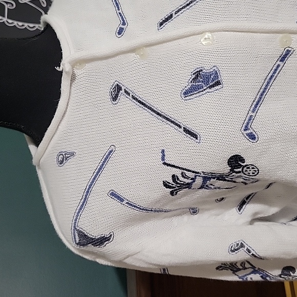 Christopher & Banks White Blue Golf Print Knit Cardigan Sweater Size Large - Picture 2 of 6